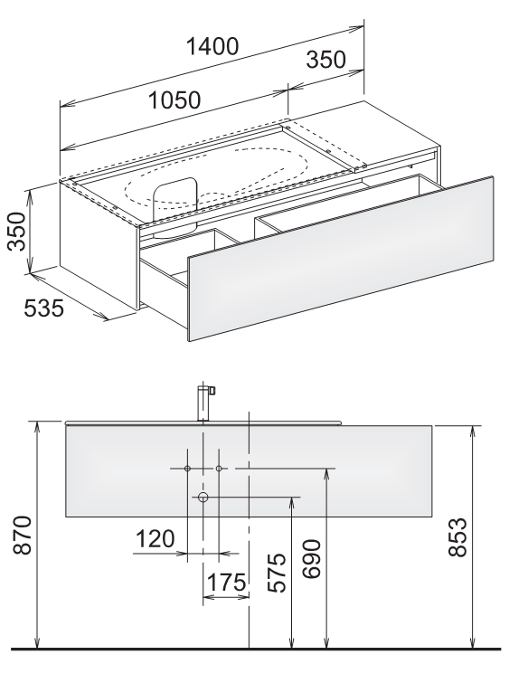 Keuco Edition 11 31163 тумба под раковину 140x53,5 схема 1