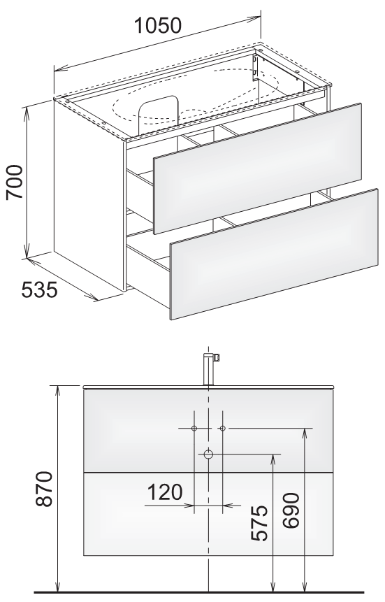 Keuco Edition 11 Planning 31352 тумба под раковину 105x53,5 схема 1