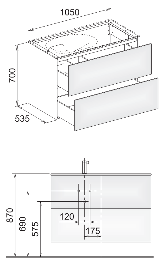 Keuco Edition 11 Planning 31255 тумба под раковину 105x53,5 схема 1