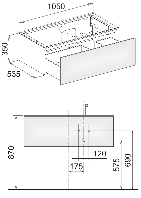 Keuco Edition 11 Planning 31254 тумба под раковину 105x53,5 схема 1