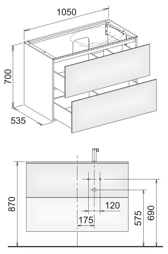 Keuco Edition 11 Planning 31256 тумба под раковину 105x53,5 схема 2