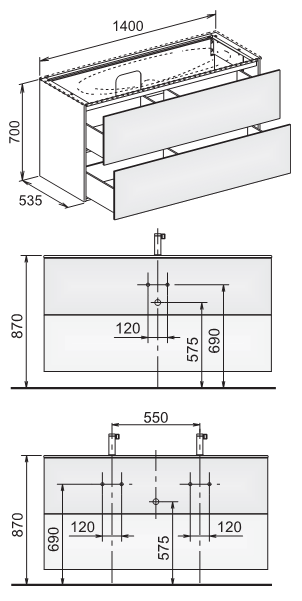 Keuco Edition 11 Planning 31362 тумба под раковину 140x53,5 схема 1