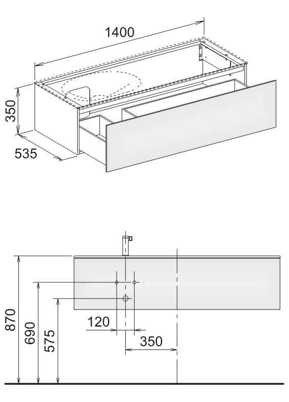 Keuco Edition 11 Planning 31265 тумба под раковину 140x53,5 схема 1