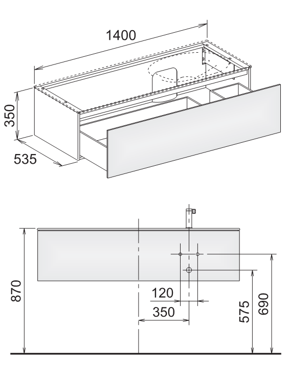 Keuco Edition 11 Planning 31266 тумба под раковину 140x53,5 схема 1