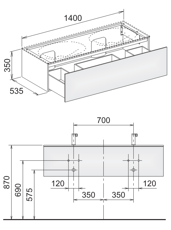 Keuco Edition 11 Planning 31269 тумба под раковину 140x53,5 схема 1