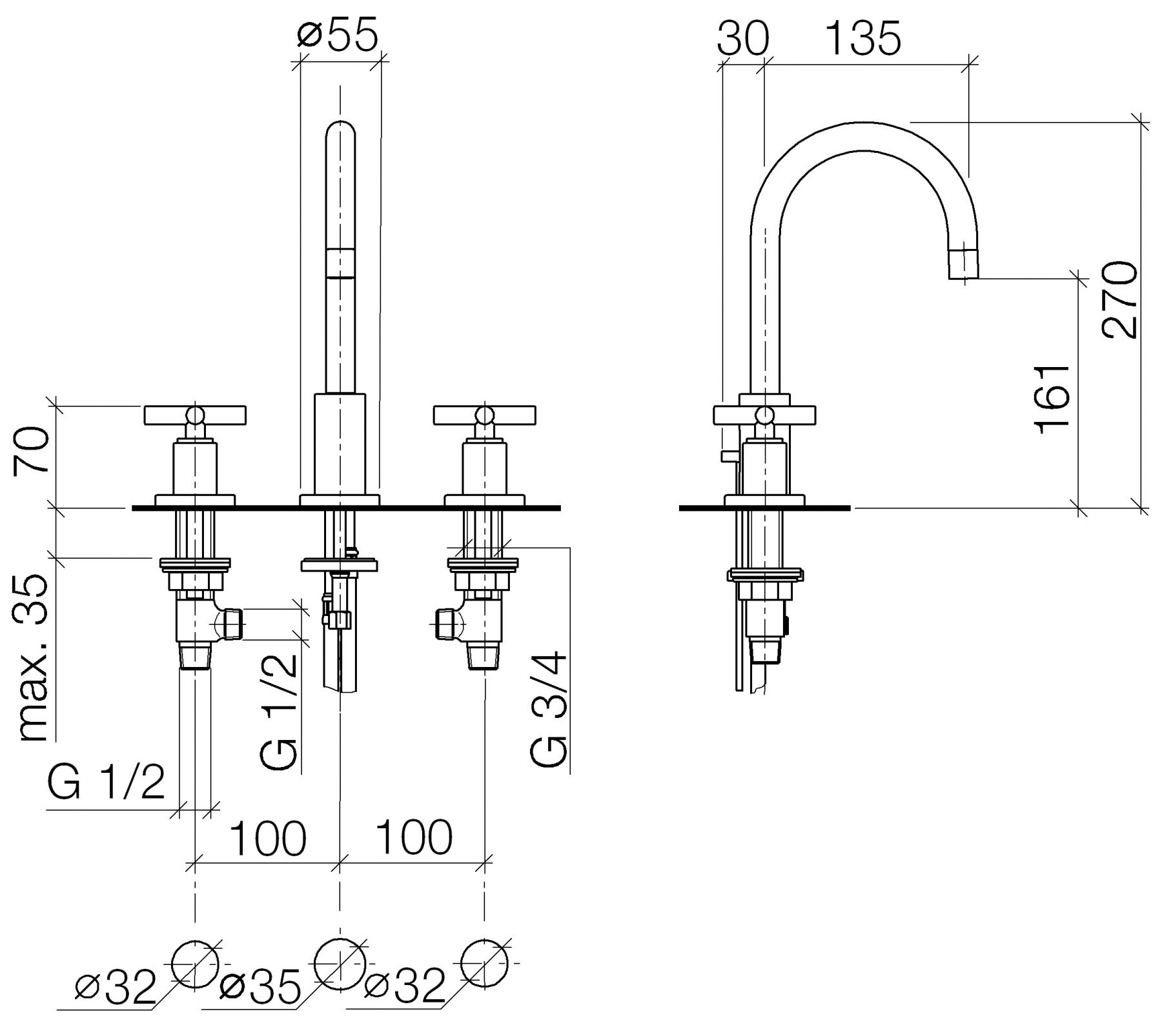 Dornbracht Tara. смеситель для раковины 20710892 схема 1