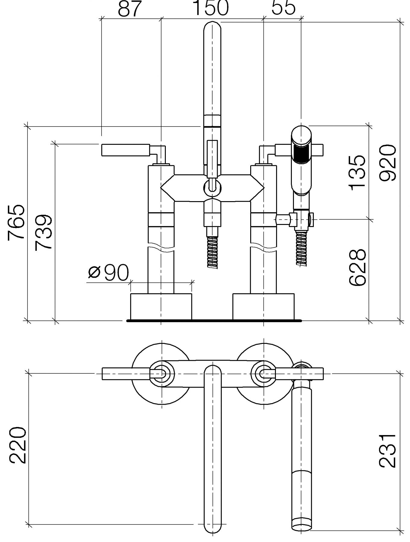 Смеситель для ванны и душа Dornbracht Tara. 25943882 схема 1