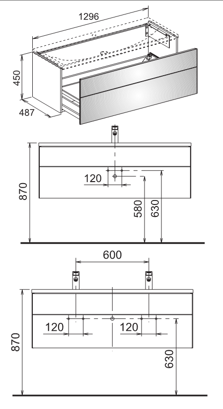 Keuco Royal Reflex 34080 тумба под раковину 129,6x48,7 схема 1