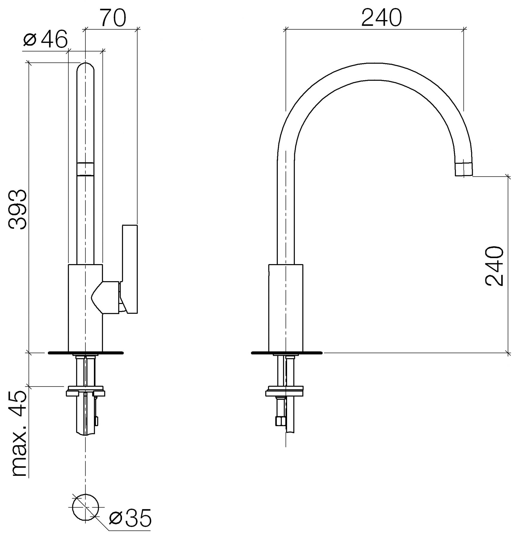 Dornbracht Tara Ultra смеситель для кухни 33816875 схема 1