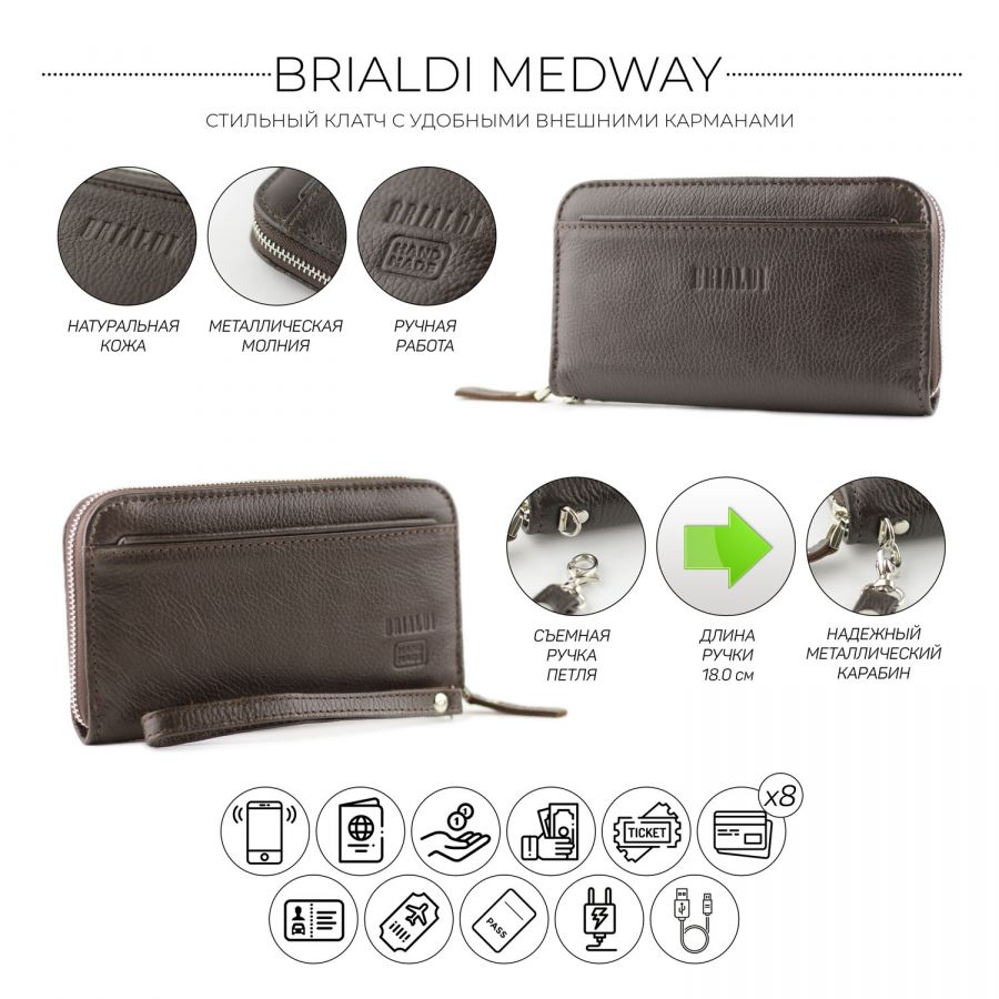 Мужской клатч BRIALDI Medway (Медуэй) relief brown