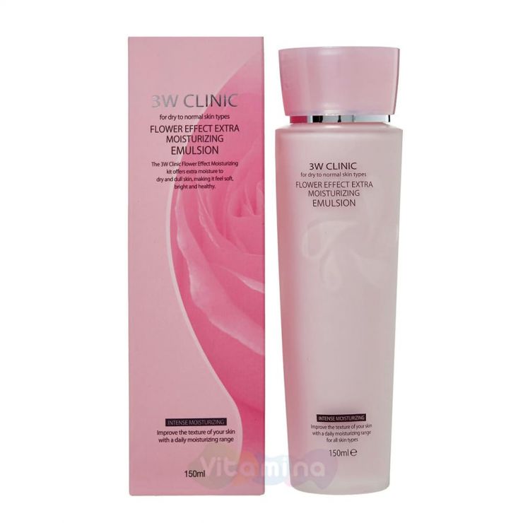 3W CLINIC Увлажняющая эмульсия для лица с цветочными экстрактами Flower Effect Extra Moisturizing Emulsion, 150 мл