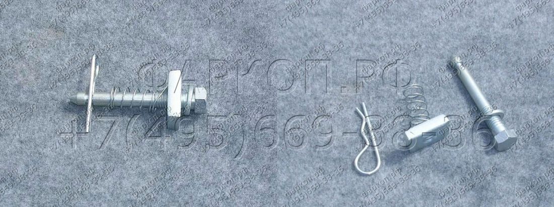 Палец-фиксатор с клипсой/пружиной. Оцинкованный палец оснащен механизмом жесткой фиксации кронштейна в раме фаркопа