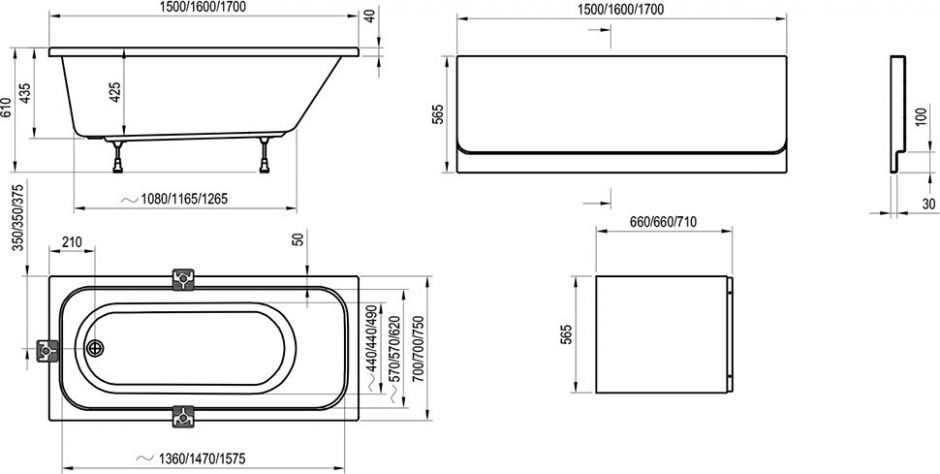 Акриловая ванна с гидромассажем Ravak Chrome 150x70 ФОТО