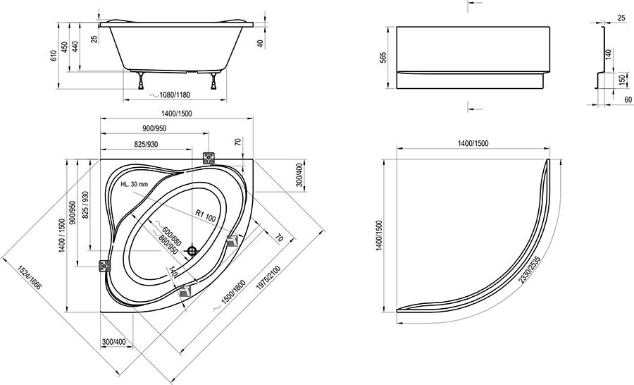 Угловая ванна Ravak NewDay 140x140 схема 2