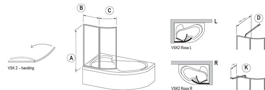 Ravak VSK2 шторка для ванны схема 1