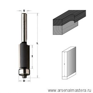 Фреза PRO прямая концевая обгонная с нижним подшипником D 12,7 I 38 S 12 L 94 CMT 906.1338