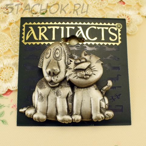 Брошь "Кот и пес - друзья навеки!" (JJ США)