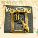 Брошь "Кошка и птичка в клетке" цвет бронзы (JJ США)