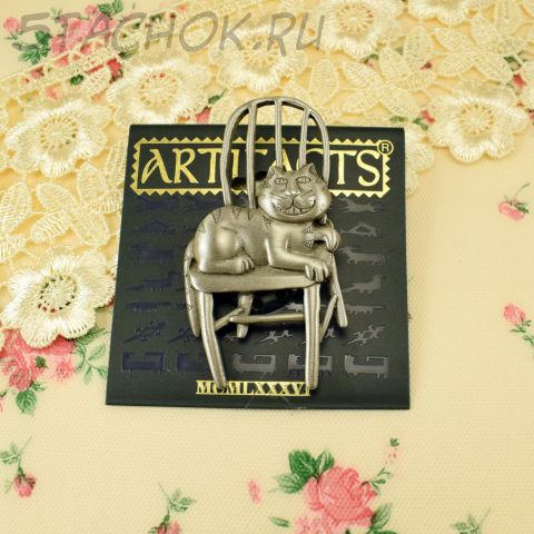 Брошь "Чеширский кот на стуле" цвет олова (JJ США)