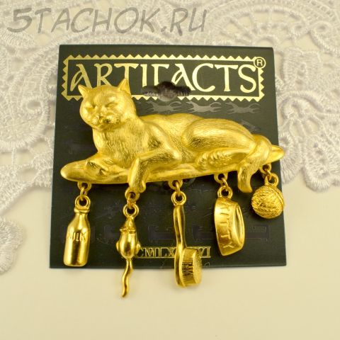 Брошь "Запасливый котик" цвет золота (JJ США)
