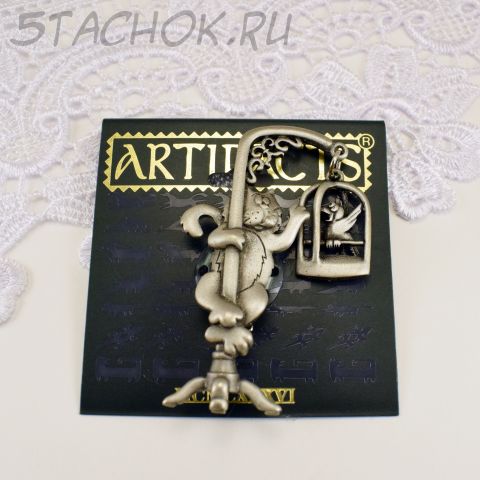 Брошь "Кот и попугай в клетке" (JJ США)