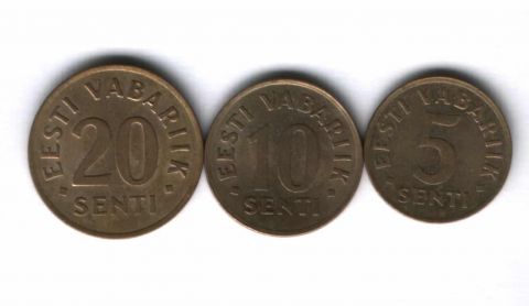 Набор монет Эстония 1991-1994 г. 3 шт.