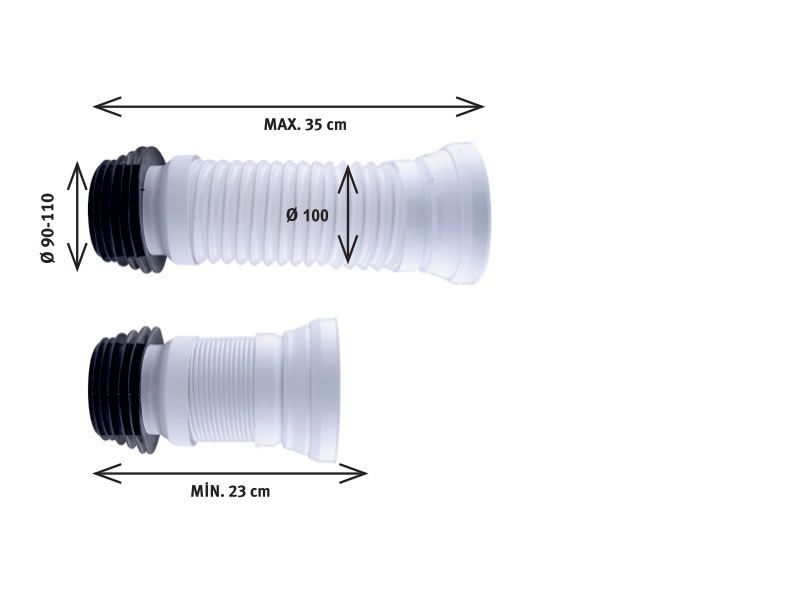 Uzatılan Tualet Pan Konnektoru Ø100x350MM - İzYapı (Turkiye)