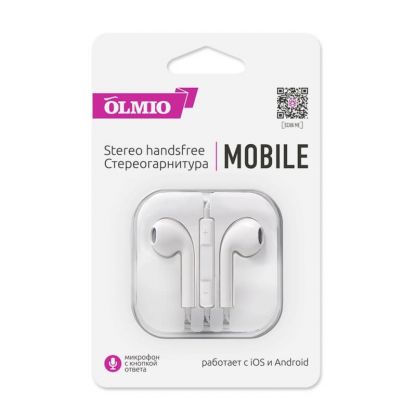 Наушники внутриканальные "Mobile" 3.5 с микрофоном и кнопкой ответа, OLMIO