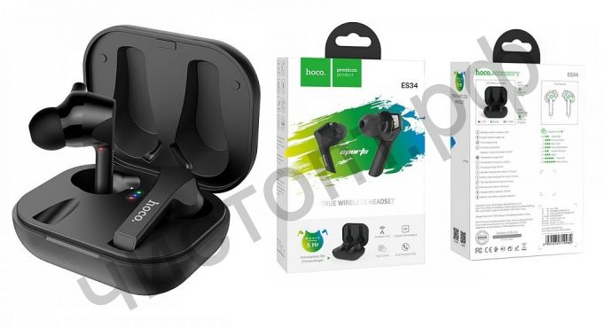 Bluetooth гарнитура стерео HOCO ES34, Pleasure, BT 5.0 , заряд. от футляр за 1,5 ч, работа до 5 ч. , чёрный По отзывам супер !!!