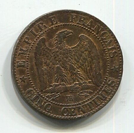 5 сантимов 1855 года BB Франция XF