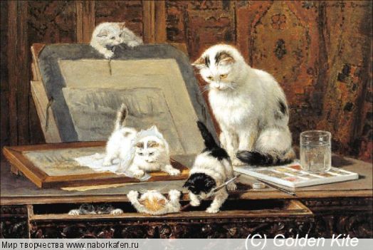 2028 Painting Lesson With Cat and Kittens