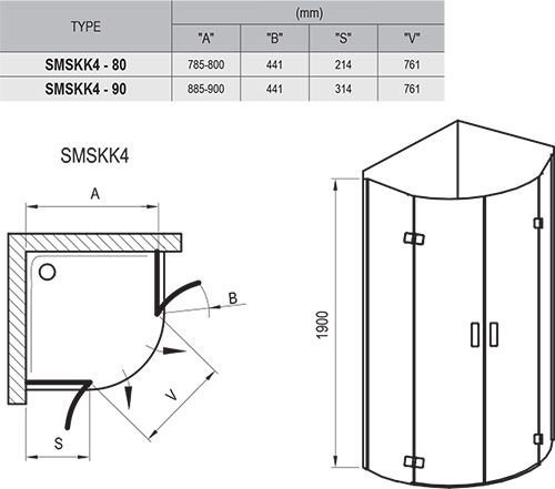 Душевой уголок Ravak Smartline SMSKK4 полукруглый схема 3