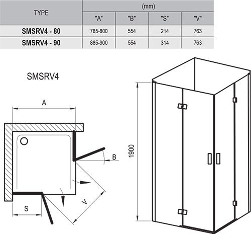 Душевой уголок Ravak Smartline SMSRV4 схема 3