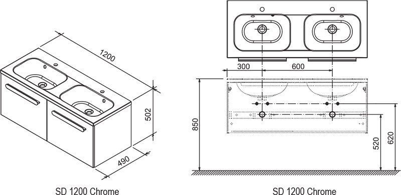 Тумба под раковину Ravak Chrome SD 1200 120x49 схема 3