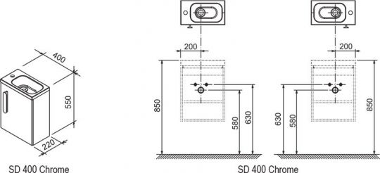 Тумба под раковину Ravak Chrome SD 400 подвесная 40x22 см из МДФ и ДСП схема 3