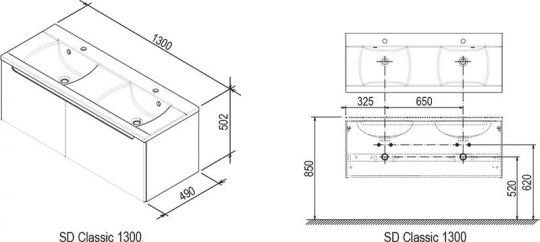 Тумба под раковину Ravak Classic 1300 130x49 схема 5