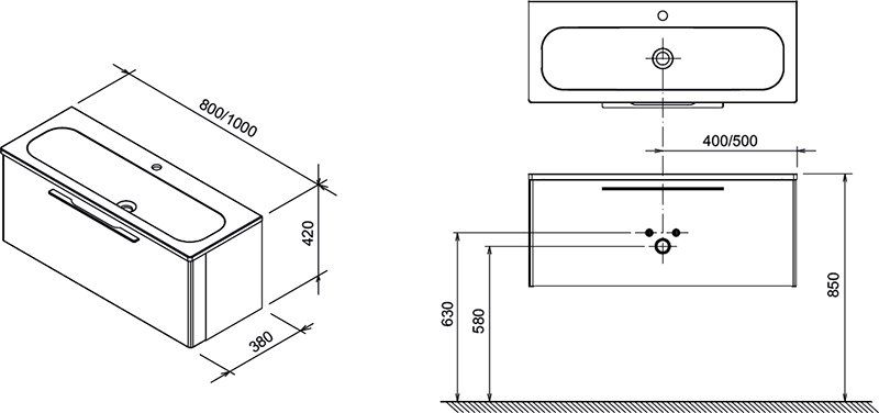 Тумба под раковину Ravak Ring 800 80x38 схема 3