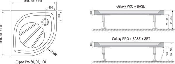 Душевой поддон Ravak Galaxy Elipso Pro 80 80х80 схема 1