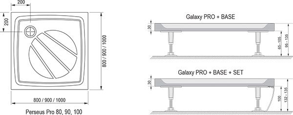 Душевой поддон Ravak Galaxy Perseus Pro 80 80х80 схема 1