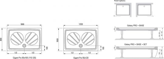 Душевой поддон Ravak Galaxy Gigant Pro 110 110х80 схема 2