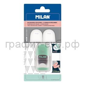 Ластик MILAN+ точилка Capsule Silver + 2 запасных ластика BYM10356