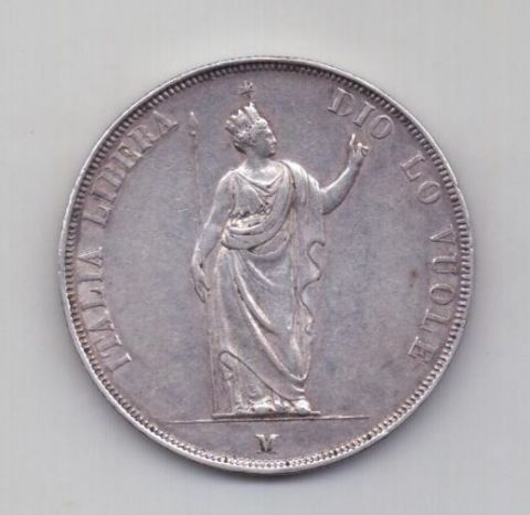 5 лир 1848 года AUNC Революция! Ломбардия Италия