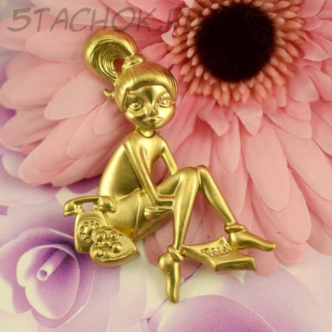 Брошь "Девушка у телефона" цвет золота (AJC США)