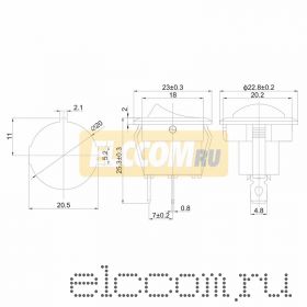 Выключатель клавишный круглый 250V 6А (2с) ON-OFF красный (RWB-213, SC-214, MRS-102-8)