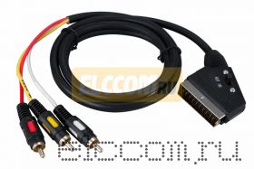 Шнур SCART Plug - 3RCA Plug с переключателем, GOLD, (круглый кабель), 1.5М REXANT