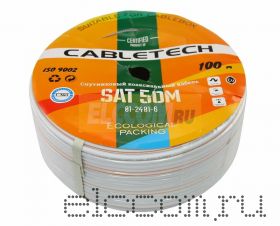 Кабель SAT 50M+CU/Al/CU, 75 Ом, 100м., белый CABLETECH