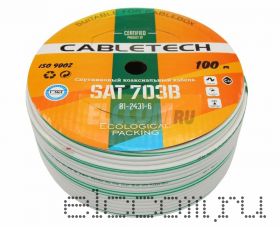 Кабель SAT 703B+CU/Al/CU, 75 Ом, 100м., белый CABLETECH