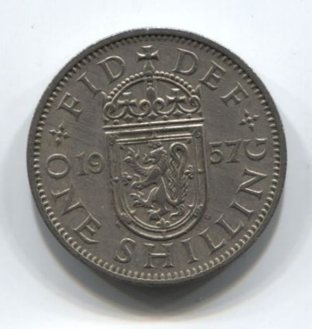 1 шиллинг 1957 года Великобритания, герб Шотландии, редкий тип