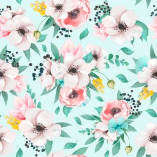 Хлопок Перкаль Цветы на мятном 50х37 limit