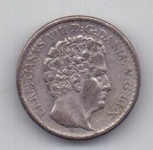 3 скиллинга 1842 года AUNC Дания